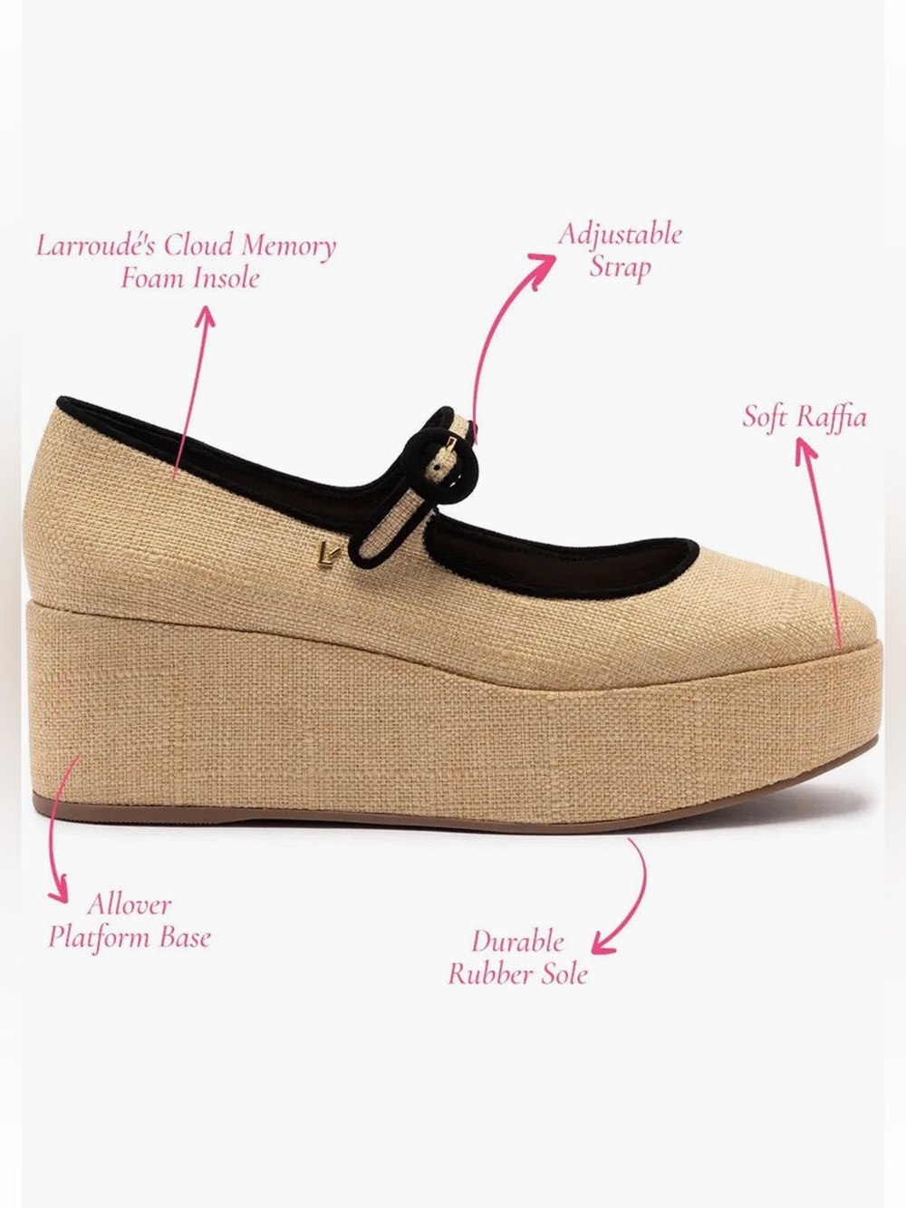 Larroudé Blair Flatforms in Raffia w Leather Trim Size 8.5 NIB - Picture 7 of 16
